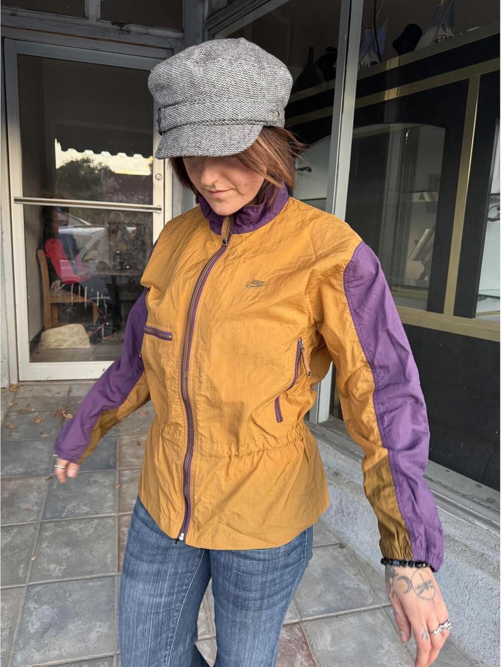 Vintage 90s Nike Style Colorblock Windbreaker Jacket Mustard Purple M - Picture 3 of 8